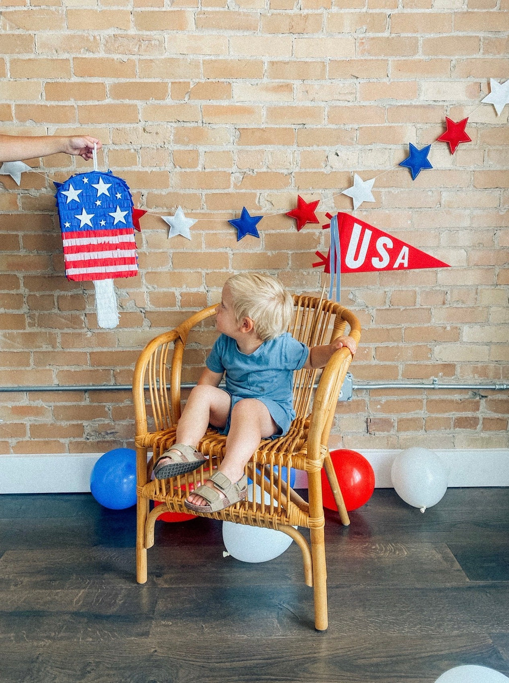 July Popsicle piñata (red,white,blue strips)