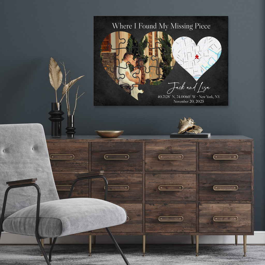 Where I Found My Missing Piece – Personalized Map Puzzle Heart Canvas
